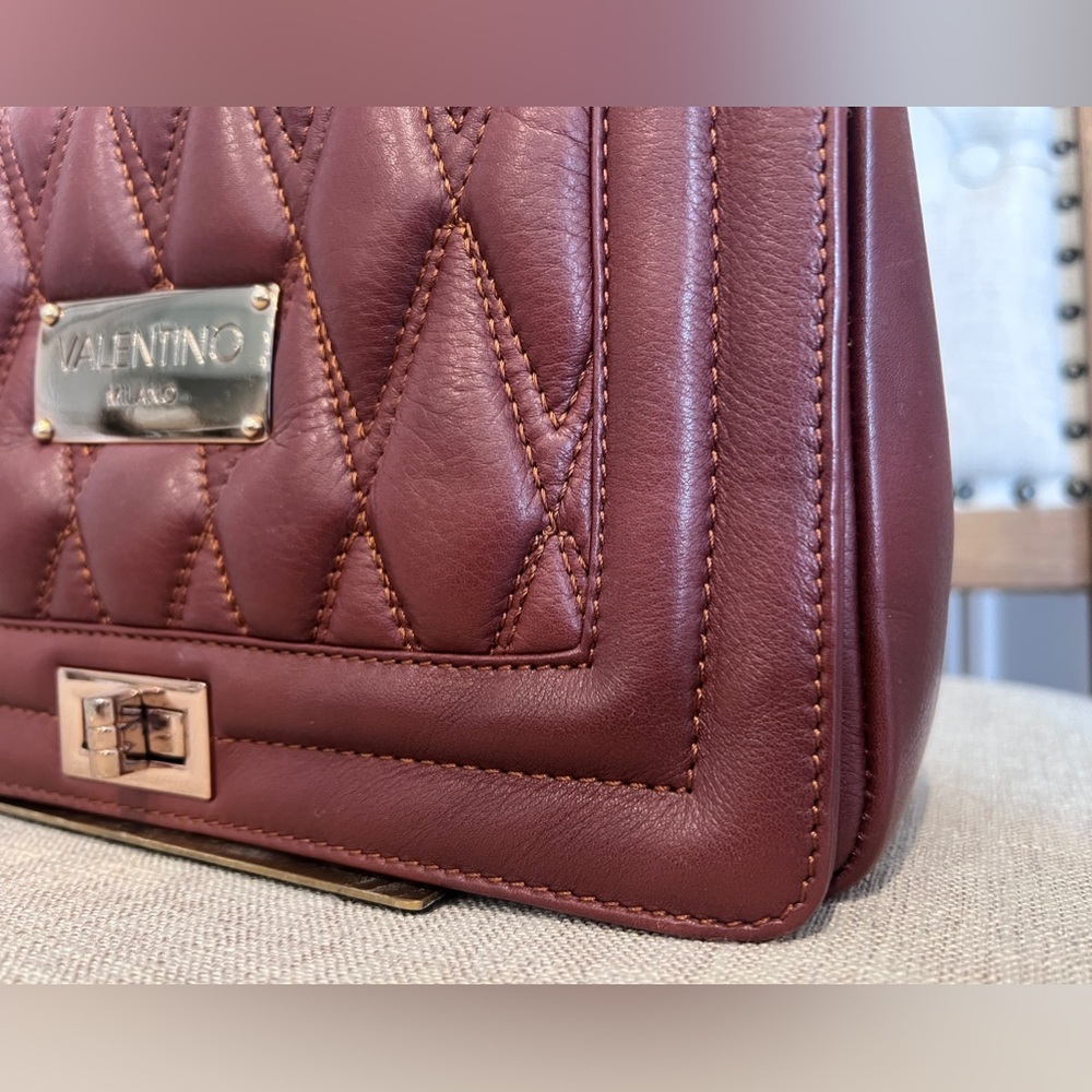 Valentino by Mario Valentino Quilted Leather Chain Shoulder Bag – Burgundy Wine - Picture 4 of 16